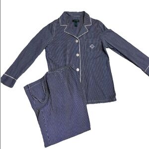 Lauren Ralph Lauren Blue Striped Draw String Pajama Set Large